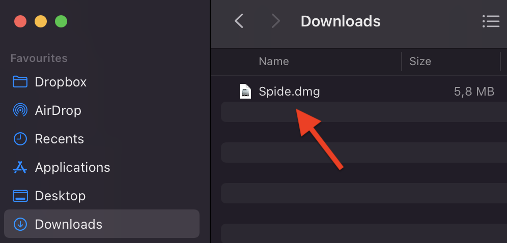 Install Spide app: Open DMG