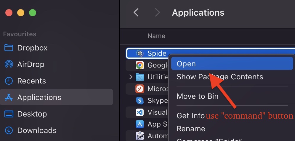 Install Spide app: Launch Spide